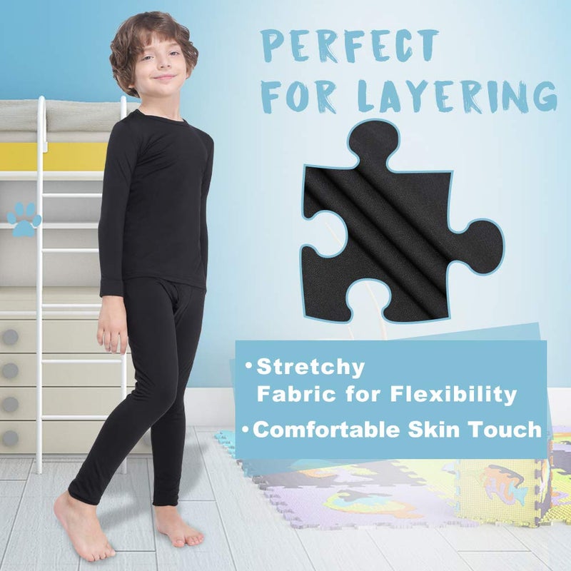MANCYFIT Thermal Tops for Boys Fleece Lined Underwear Long Sleeve Undershirts Baselayer Black Small - Image 3
